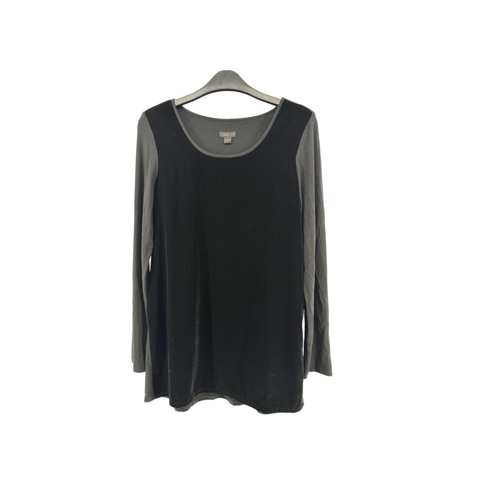 J Jill Wearever Black Velvet Front Shirt Pleated Back Size XS Long Sleeve